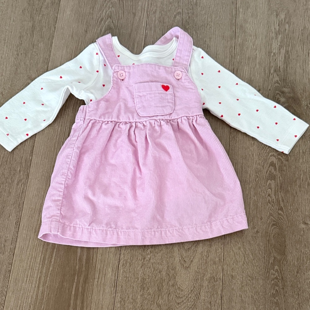 Carter's Pink Corduroy Pinafore Dress with White Heart Top